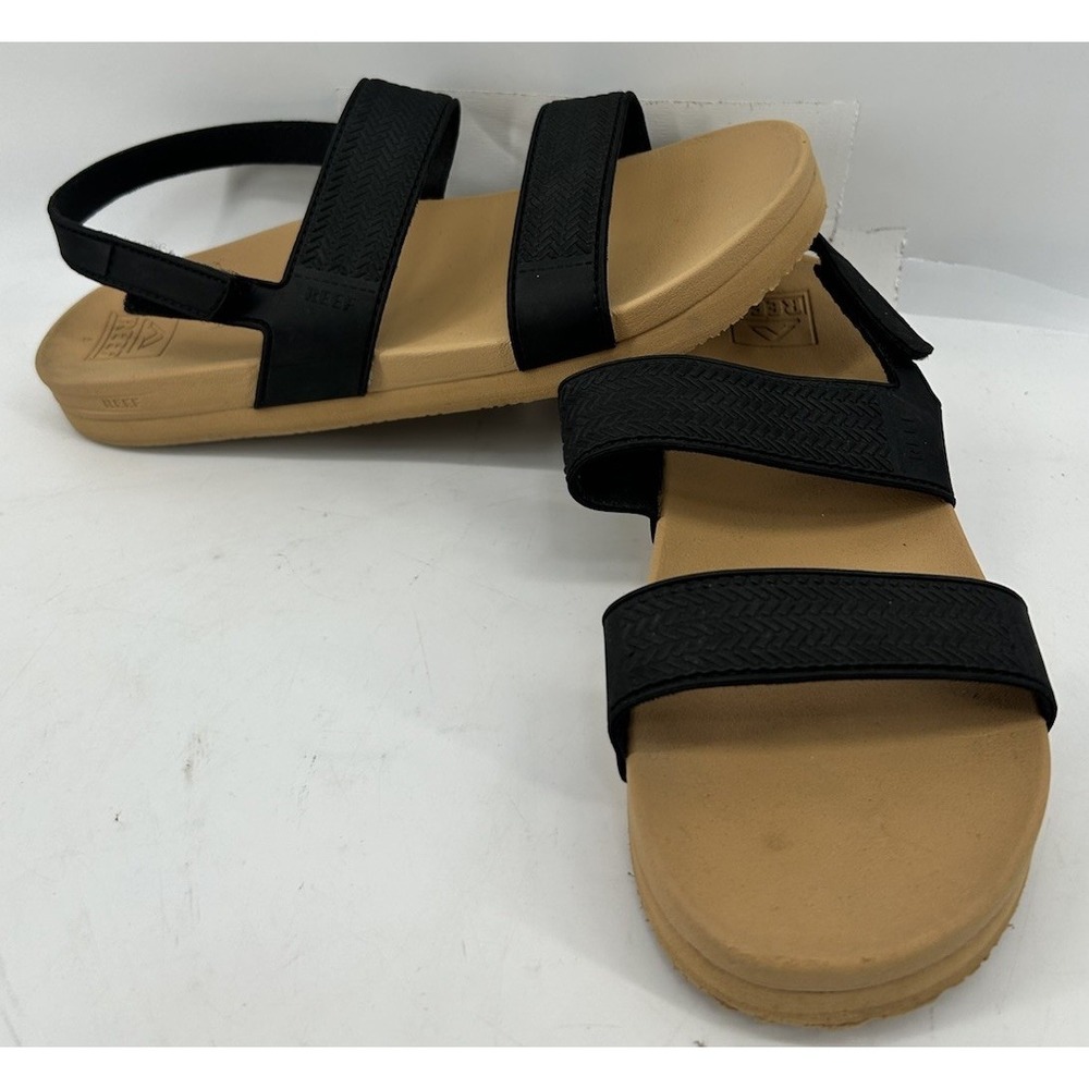 Reef Water Vista Sandals Textured Straps Heel Strap Closure Black Tan Kids 5 NEW